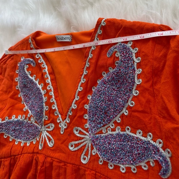 Anthropologie like Japanese Soulberry Bright Fun V-neck Orange Purple Dress - Picture 5 of 12